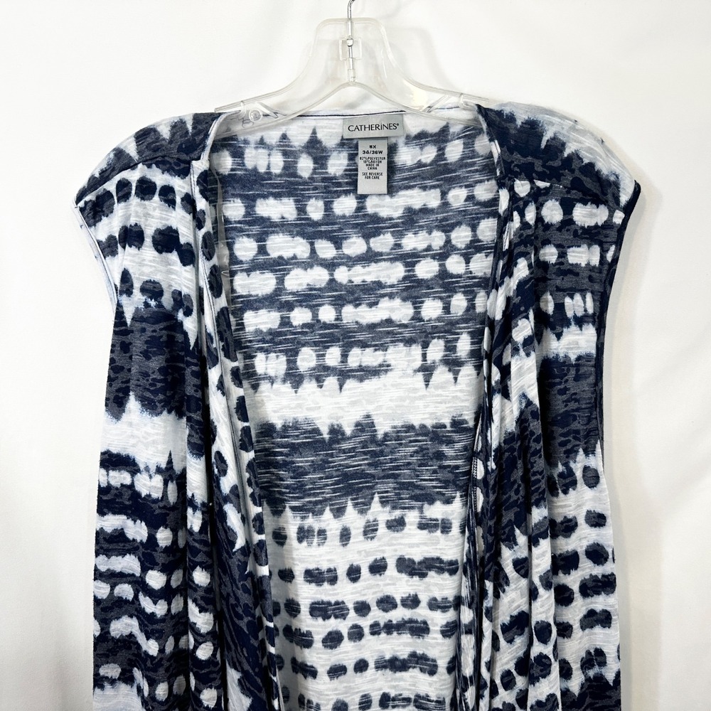 Catherines Plus Size‎ 34/36 Shrug 5X Navy Blue White Tie Dye Open Waterfall 1794 - Picture 3 of 7